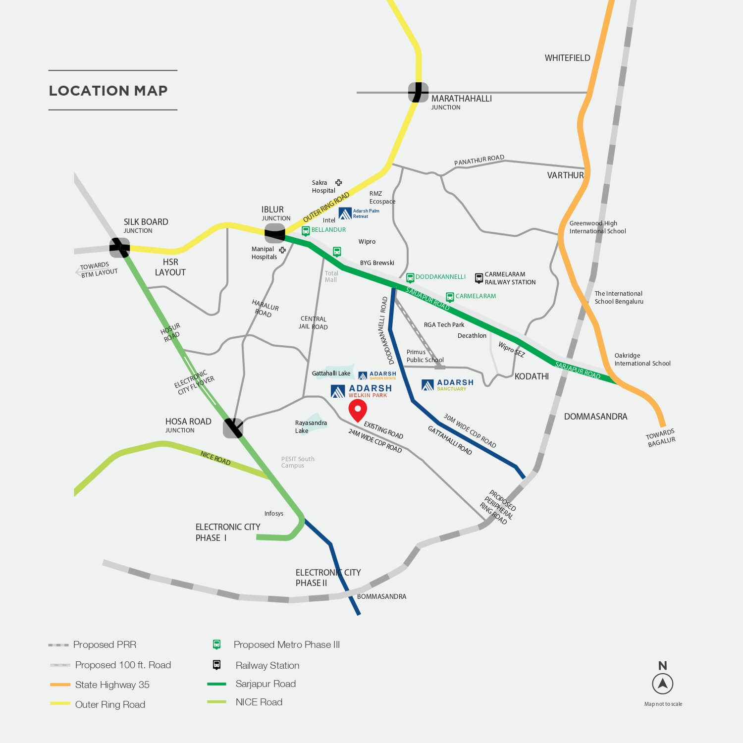 Adarsh Welkin Park Villas Sarjapur Location Map